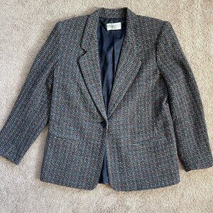 Vintage Wool Blend Blazer Multicolored 90s Classic Womes LG Petite Equestrian
